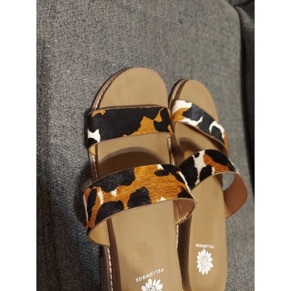 Yellow Box Slides Keily Sz 8.5 Real‎ Fur Dyed And Treated Cow Hair Summer Flips - Picture 3 of 7